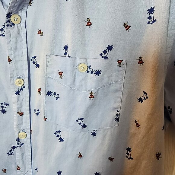 Vintage 7Diamonds Shirt Medium SMK-5111 Light Blue Cotton Palm Tree Hula Girl - Picture 6 of 8